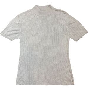 Silx Gray Short Sleeve Ribbed Grey Mock Turtleneck Sweater 100% Silk Womens Sz M
